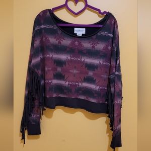 Denim & Supply Ralph Lauren Fringe Cropped Sweatshirt Southwest Western
